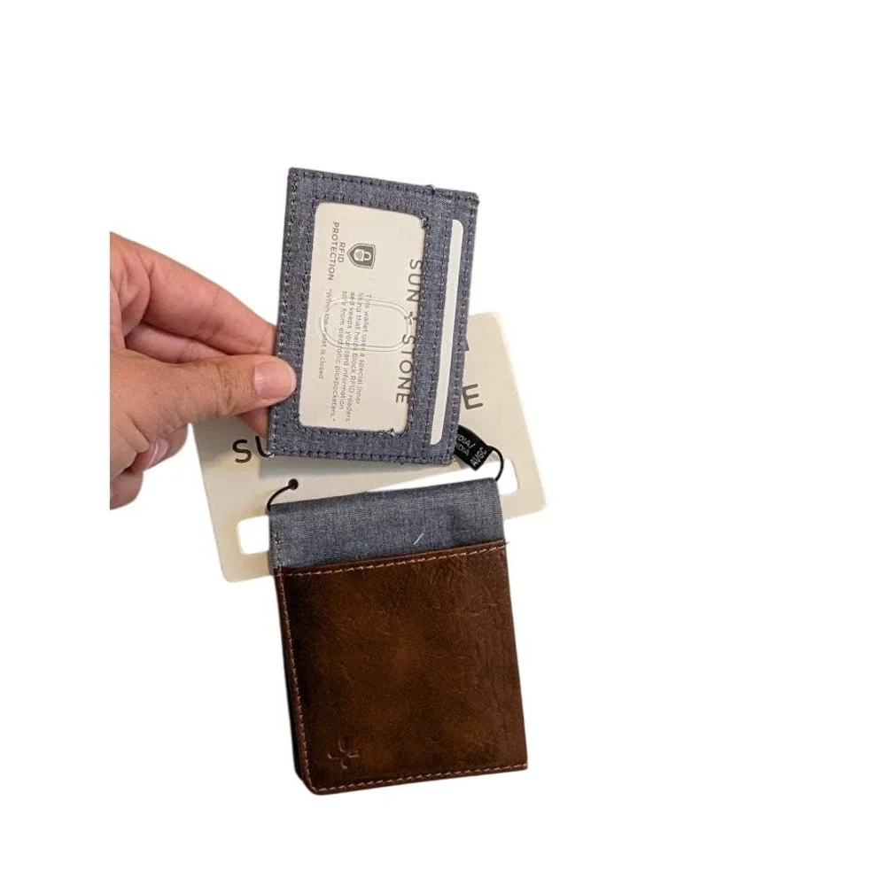 Sun Stone Slimfold Wallet Brown Faux Leather‎ RFID Blocking New with Tags